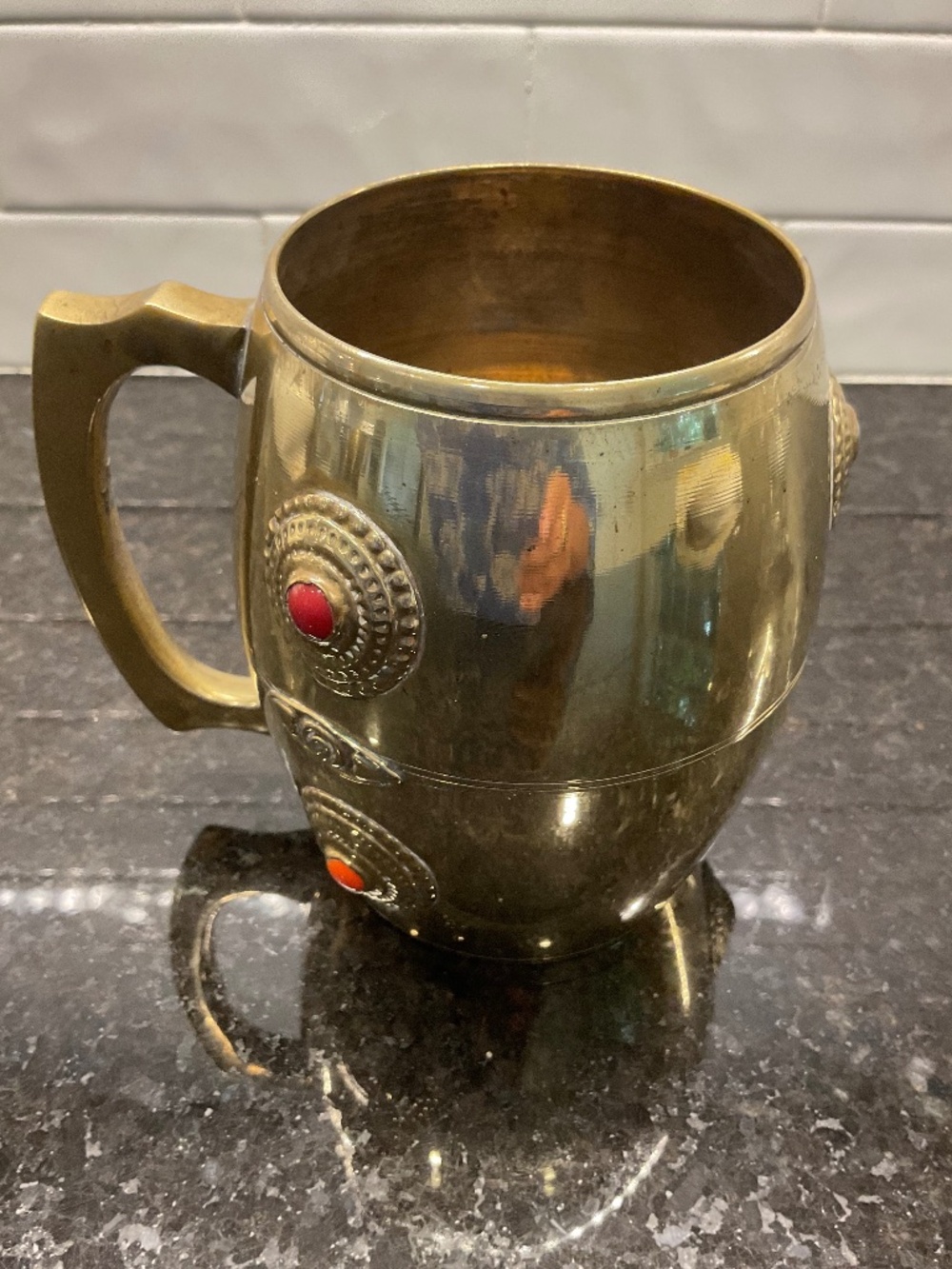 Brass Mug w/Jewelry Embellishments